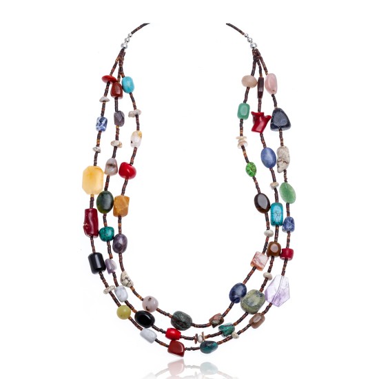 Natural Turquoise and Multicolor Stones .925 Sterling Silver Certified Authentic Navajo Native American 3 Strand Necklace 370979727327 Natural Turquoise and Multicolor Stones .925 Sterling Silver Certified Authentic Navajo Native American 3 Strand Necklace 370979727327