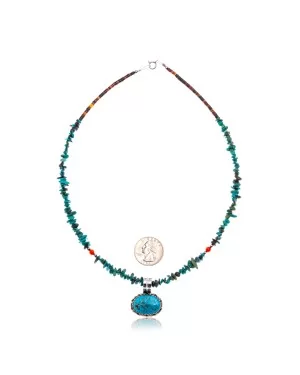 Natural Turquoise .925 Sterling Silver Certified Authentic Navajo Native American Handmade Necklace and Pendant 370989696233