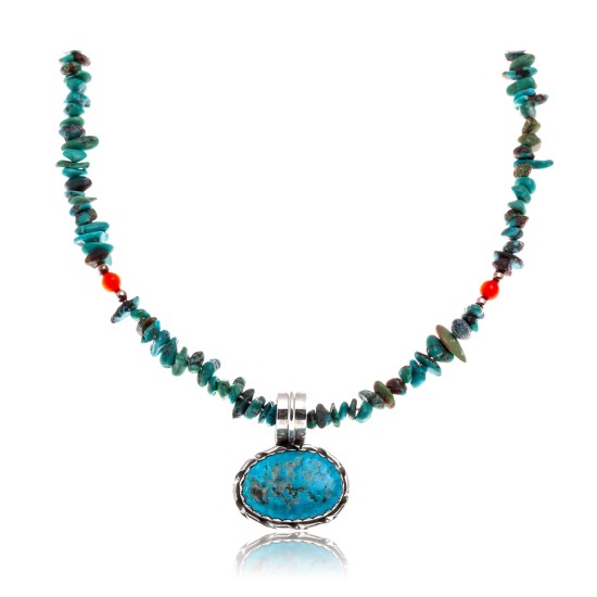 Natural Turquoise .925 Sterling Silver Certified Authentic Navajo Native American Handmade Necklace and Pendant 370989696233