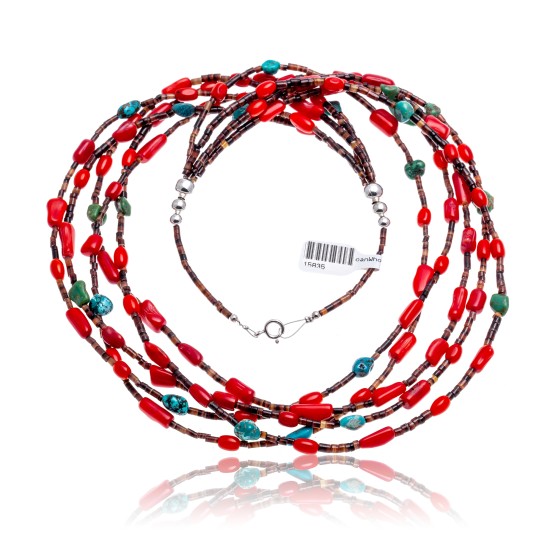 Natural Turquoise and Coral Certified Authentic Navajo .925 Sterling Silver Native American 5 Strand Necklace 370990894086 Natural Turquoise and Coral Certified Authentic Navajo .925 Sterling Silver Native American 5 Strand Necklace 370990894086