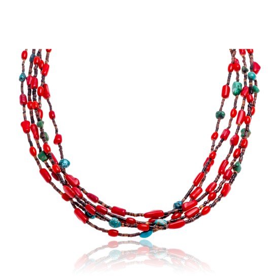 Natural Turquoise and Coral Certified Authentic Navajo .925 Sterling Silver Native American 5 Strand Necklace 370990894086 Natural Turquoise and Coral Certified Authentic Navajo .925 Sterling Silver Native American 5 Strand Necklace 370990894086
