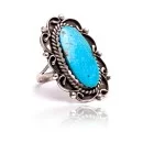 .925 Sterling Silver Certified Authentic Handmade Vintage Style Navajo Native American Natural Turquoise Ring  371018653626