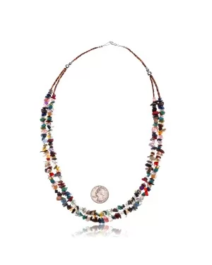 Multicolor Stones .925 Sterling Silver Certified Authentic Navajo Native American 2 Strand Necklace 390619935944
