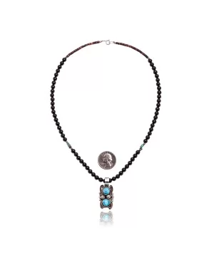 .925 Sterling Silver Certified Authentic Handmade Navajo Native American Natural Turquoise and Black Onyx Necklace & Pendant 390656330890 .925 Sterling Silver Certified Authentic Handmade Navajo Native American Natural Turquoise and Black Onyx Necklace & Pendant 390656330890