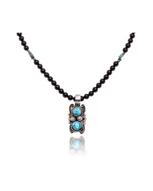 .925 Sterling Silver Certified Authentic Handmade Navajo Native American Natural Turquoise and Black Onyx Necklace & Pendant 390656330890 .925 Sterling Silver Certified Authentic Handmade Navajo Native American Natural Turquoise and Black Onyx Necklace & Pendant 390656330890