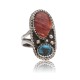 .925 Sterling Silver Certified Authentic Handmade Navajo Native American Natural Turquoise and Spiny Oyster Ring  390676393188