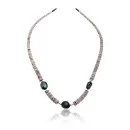 .925 Sterling Silver Certified Authentic Navajo Native American Graduated Grey Oyster Shell and Natural Turquoise Necklace 390678307297