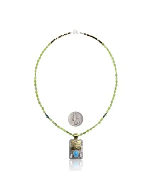 Flower and Sun Natural Turquoise .925 Sterling Silver and 12kt Gold Filled Certified Authentic Navajo Native American Handmade Necklace and Pendant 390733414301 Flower and Sun Natural Turquoise .925 Sterling Silver and 12kt Gold Filled Certified Authentic Navajo Native American Handmade Necklace and Pendant 390733414301