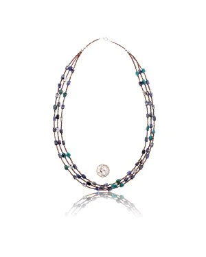 Natural Turquoise and Lapis .925 Sterling Silver Certified Authentic Navajo Native American 3 Strand Necklace 390774721035 Natural Turquoise and Lapis .925 Sterling Silver Certified Authentic Navajo Native American 3 Strand Necklace 390774721035