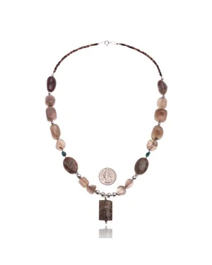Natural Turquoise and Agate and Jasper .925 Sterling Silver Certified Authentic Navajo Native American Necklace 390918057663 Natural Turquoise and Agate and Jasper .925 Sterling Silver Certified Authentic Navajo Native American Necklace 390918057663