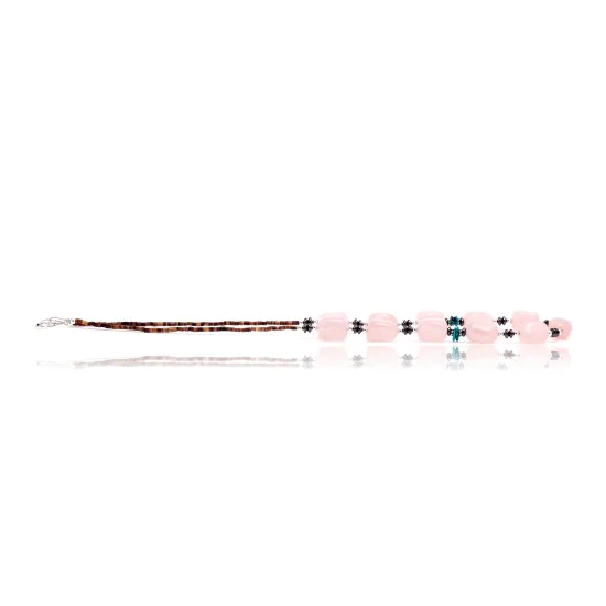 Pink Quartz Natural Turquoise Hematite .925 Sterling Silver Certified Authentic Navajo Native American Necklace 750192