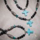 Cross Natural Turquoise Snowflake Obsidian .925 Sterling Silver Certified Authentic Navajo Native American Necklace 750237-8