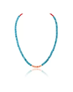 .925 Sterling Silver Certified Authentic Navajo Native American Coral Magnesite Spiny Oyster Necklace 750248