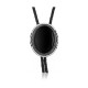 .925 Sterling Silver Certified Authentic Handmade Navajo Native American Black Onyx Leather Bolo Tie 1191-2