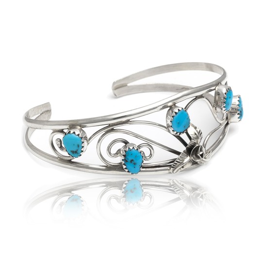 Flower .925 Sterling Silver Certified Authentic Handmade Navajo Native American Natural Arizona Sleeping Beauty Turquoise Cuff Bracelet 12947-2 All Products NB151223182937 12947-2 (by LomaSiiva)