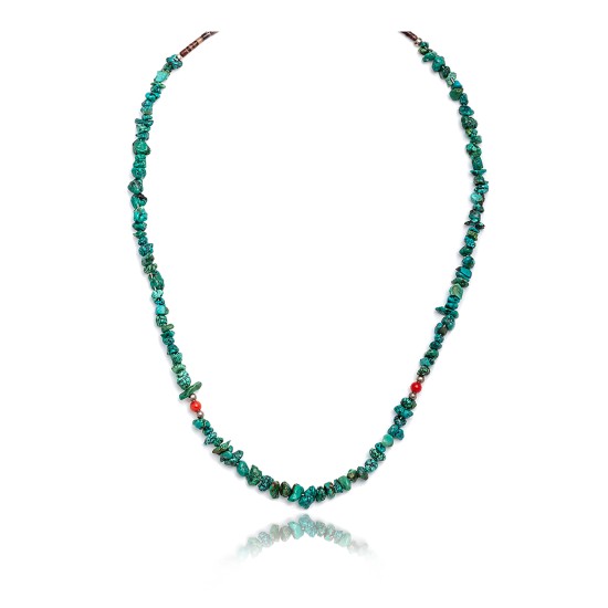 .925 Sterling Silver Certified Authentic Navajo Native American Natural Turquoise and Coral Chain Necklace 371101945516 All Products 15917-15 371101945516 (by LomaSiiva)