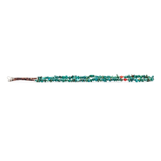 .925 Sterling Silver Certified Authentic Navajo Native American Natural Turquoise and Coral Chain Necklace 371101945516 All Products 15917-15 371101945516 (by LomaSiiva)