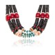 Large .925 Sterling Silver Certified Authentic Navajo Native American Graduated Heishi Natural Turquoise and Coral 3 Strand Necklace 16006