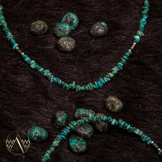 .925 Sterling Silver Certified Authentic Navajo Native American Natural Turquoise and Hematite Necklace  16072
