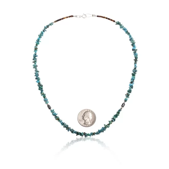 .925 Sterling Silver Certified Authentic Navajo Native American Natural Turquoise and Hematite Necklace  16072