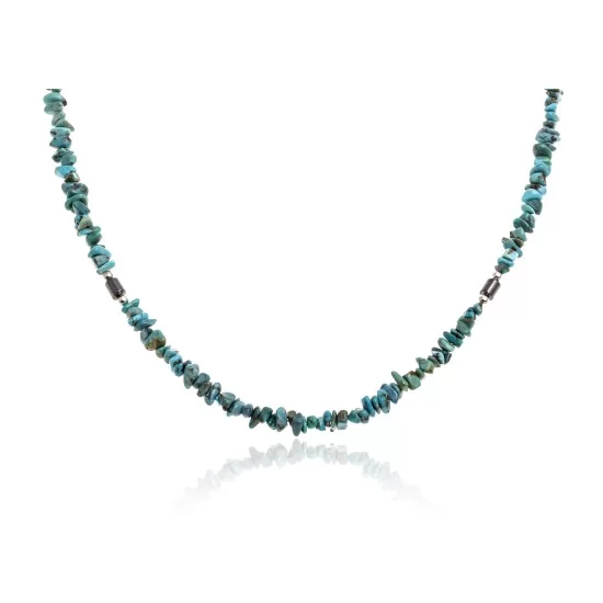 .925 Sterling Silver Certified Authentic Navajo Native American Natural Turquoise and Hematite Necklace  16072
