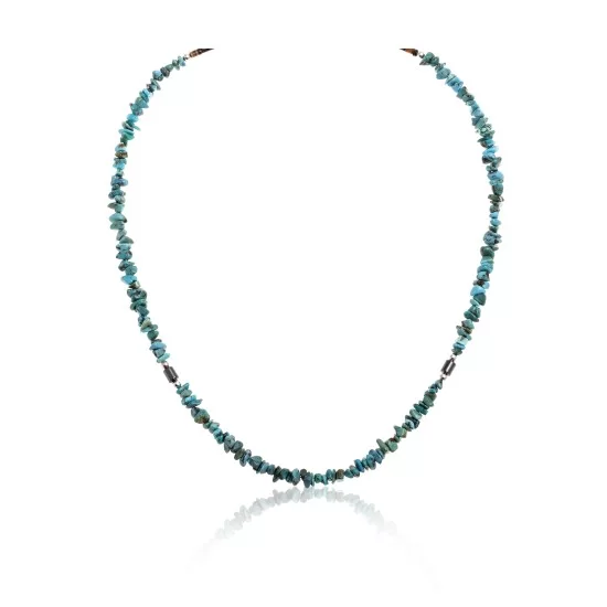 .925 Sterling Silver Certified Authentic Navajo Native American Natural Turquoise and Hematite Necklace  16072