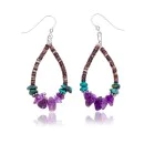 .925 Sterling Silver Hooks Certified Authentic Navajo Native American Natural Turquoise Pure Amethyst Heishi Hoop Dangle Earrings 18081-3