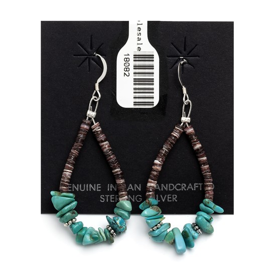 .925 Sterling Silver Hooks Certified Authentic Navajo Native American Natural Turquoise Heishi Hoop Dangle Earrings 18082 All Products NB18082 18082 (by LomaSiiva)