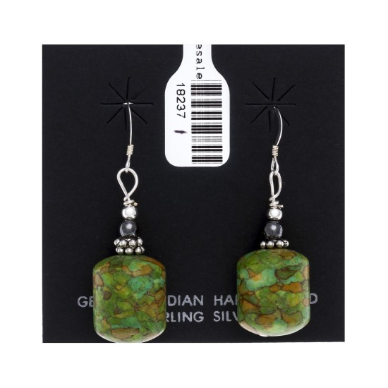 .925 Sterling Silver Hooks Certified Authentic Navajo Native American Natural Hematite Composite Gaspeite Dangle Earrings 18237-1 All Products NB160406082213 18237-1 (by LomaSiiva)