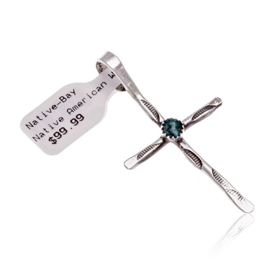 Cross .925 Sterling Silver Certified Authentic Handmade Navajo Native American Natural Turquoise Pendant 24373 Pendants 390983003295 24373 (by LomaSiiva)
