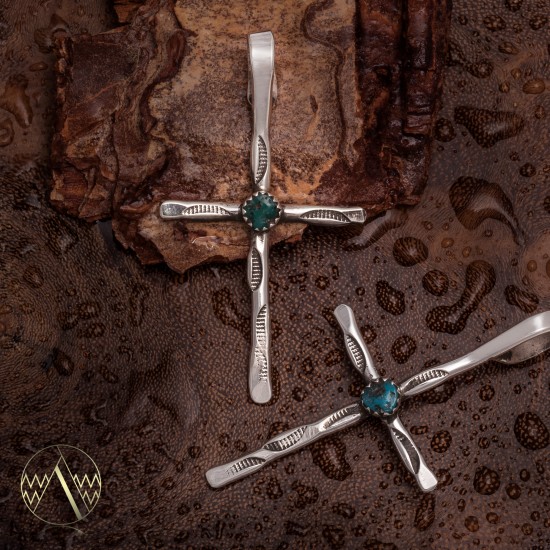 Cross .925 Sterling Silver Certified Authentic Handmade Navajo Native American Natural Turquoise Pendant 24373 Pendants 390983003295 24373 (by LomaSiiva)