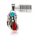 Flower .925 Sterling Silver Certified Authentic Handmade Navajo Native American Natural Turquoise and Coral Pendant 26211-1