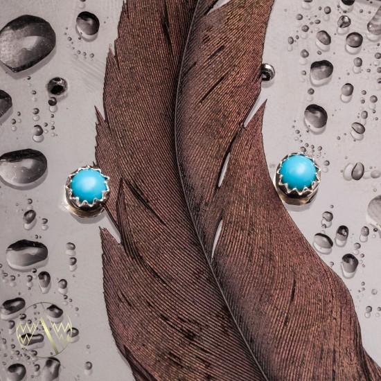 .925 Sterling Silver Certified Authentic Handmade Navajo Native American Natural Turquoise Stud Earrings 27104-4 All Products 371120164300 27104-4 (by LomaSiiva)