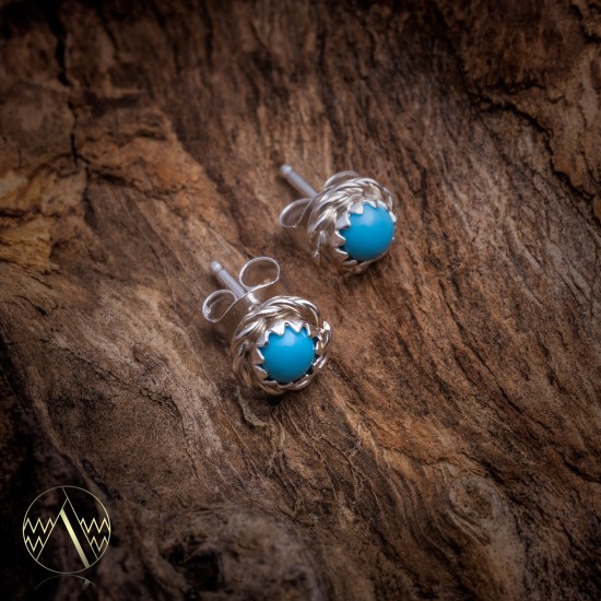 Delicate .925 Sterling Silver Certified Authentic Handmade Navajo Native American Natural Turquoise Stud Earrings  27228 All Products NB160303234932 27228 (by LomaSiiva)