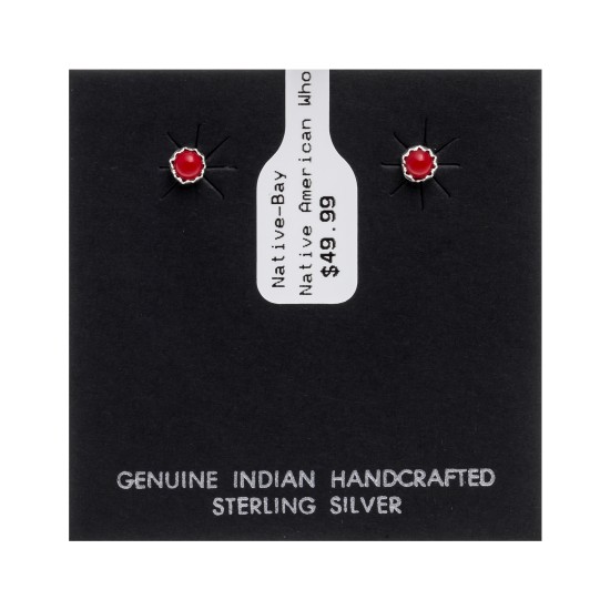 .925 Sterling Silver Certified Authentic Delicate Navajo Native American Coral Stud Earrings 371126037296 All Products 27104-13 371126037296 (by LomaSiiva)