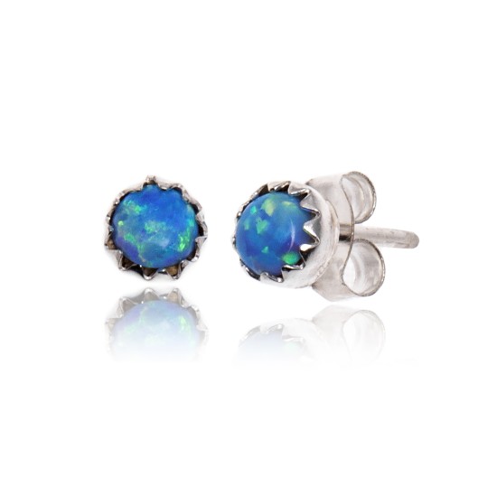 .925 Sterling Silver Certified Authentic Handmade Delicate Navajo Native American Blue Opal Stud Earrings 371129406676 All Products 27104-14 371129406676 (by LomaSiiva)