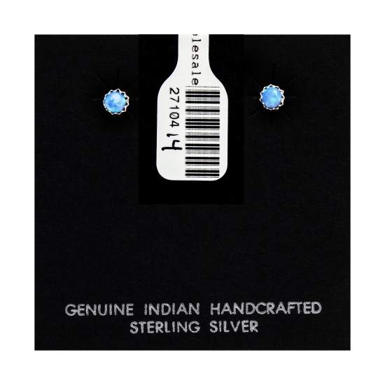 .925 Sterling Silver Certified Authentic Handmade Delicate Navajo Native American Blue Opal Stud Earrings 371129406676 All Products 27104-14 371129406676 (by LomaSiiva)