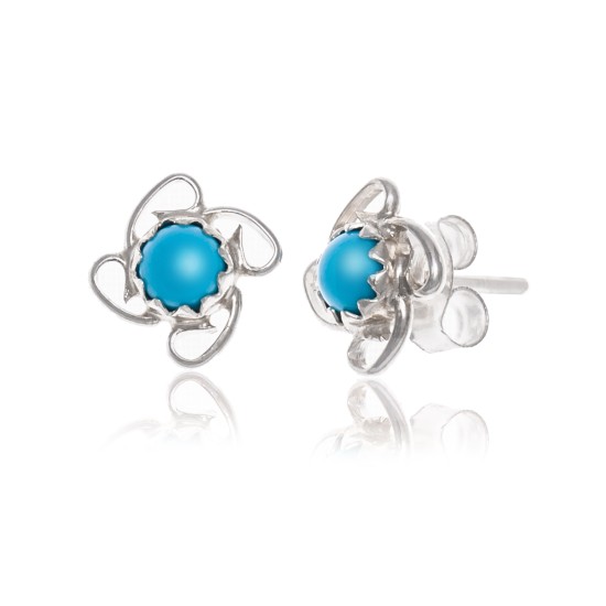 .925 Sterling Silver Certified Authentic Navajo Native American Natural Turquoise Stud Earrings 390910172471
