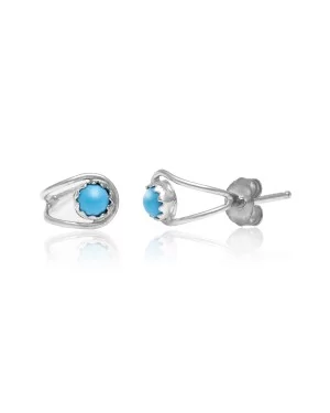 .925 Sterling Silver Certified Authentic Handmade Navajo Native American Natural Turquoise Delicate Stud Earrings 390914447151