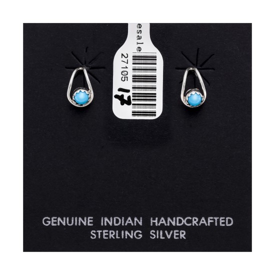.925 Sterling Silver Certified Authentic Handmade Navajo Native American Natural Turquoise Delicate Stud Earrings 390914447151 All Products 27105-17 390914447151 (by LomaSiiva)