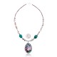 Natural Turquoise Abalone White Howlite .925 Sterling Silver Certified Authentic Navajo Native American Necklace 790105-2