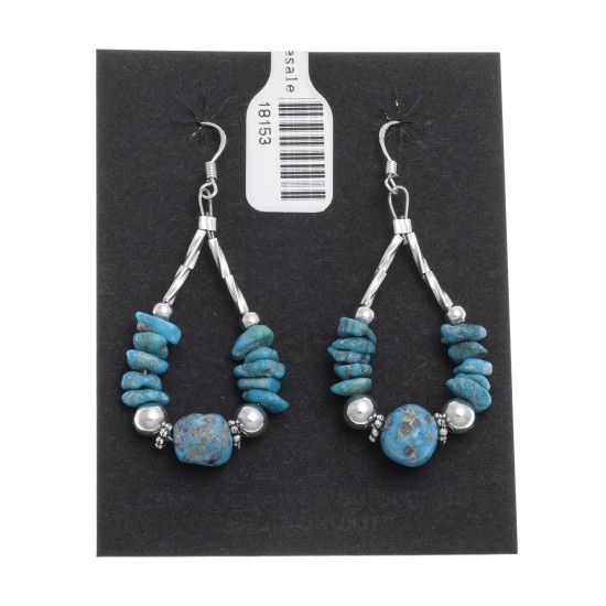 Natural Turquoise .925 Sterling Silver Certified Authentic Navajo Native American Dangle Earrings 18153 All Products NB160121224147 18153 (by LomaSiiva)