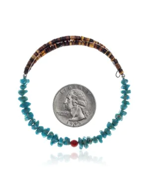 Natural Turquoise and Coral Certified Authentic Navajo Native American Adjustable Wrap Bracelet 22131 Natural Turquoise and Coral Certified Authentic Navajo Native American Adjustable Wrap Bracelet 22131
