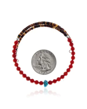 Coral and Natural Turquoise Certified Authentic Navajo Native American Adjustable Wrap Bracelet 22133 Coral and Natural Turquoise Certified Authentic Navajo Native American Adjustable Wrap Bracelet 22133