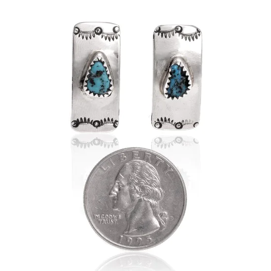 Sun Natural Turquoise .925 Sterling Silver and Nickel Certified Authentic Navajo Native American Handmade Stud Earrings 24375 Sun Natural Turquoise .925 Sterling Silver and Nickel Certified Authentic Navajo Native American Handmade Stud Earrings 24375