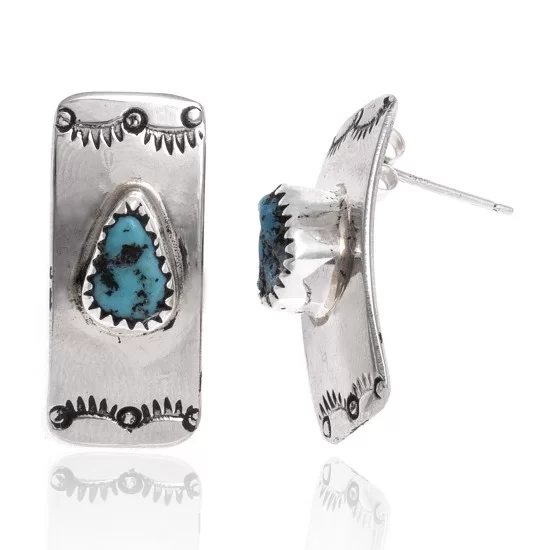 Sun Natural Turquoise .925 Sterling Silver and Nickel Certified Authentic Navajo Native American Handmade Stud Earrings 24375 Sun Natural Turquoise .925 Sterling Silver and Nickel Certified Authentic Navajo Native American Handmade Stud Earrings 24375