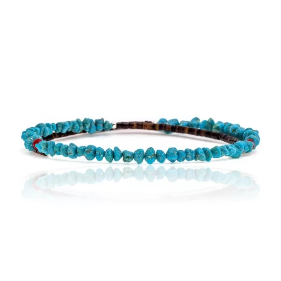 Natural Turquoise and Coral Certified Authentic Navajo Native American Adjustable Choker Wrap Necklace 25581 Natural Turquoise and Coral Certified Authentic Navajo Native American Adjustable Choker Wrap Necklace 25581