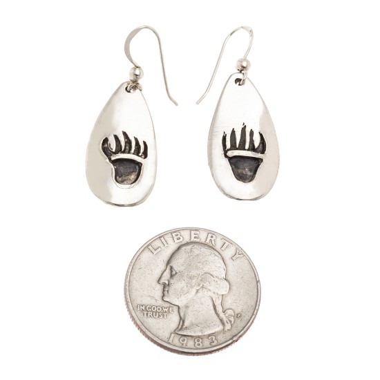Bear Paw .925 Sterling Silver Certified Authentic Handmade Navajo Native American Earrings 18311
