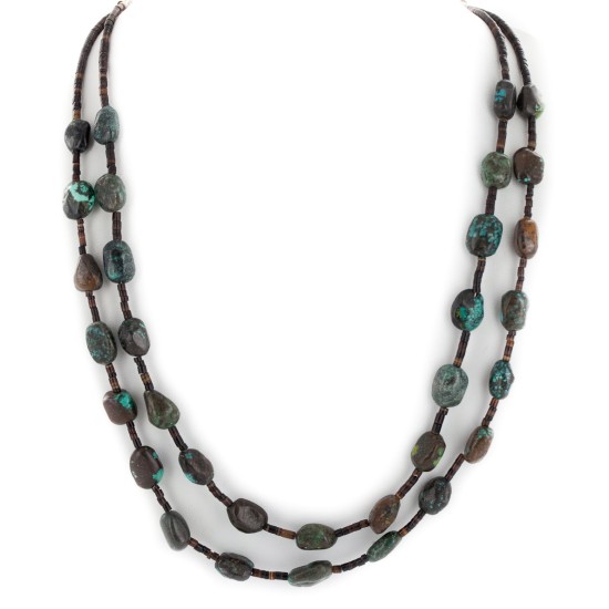2 Strand Certified Authentic Navajo .925 Sterling Silver Natural Turquoise Native American Necklace 15585-39