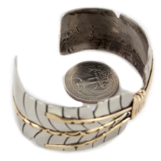 Certified Authentic Handmade Navajo Pure Nickel and Brass Native American Bracelet 12985
